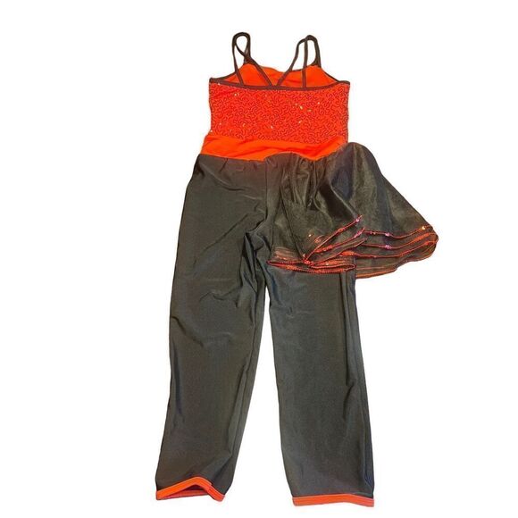 Revolution dance wear jazz tap medium adult red black sequins tulle outfit - Picture 4 of 5